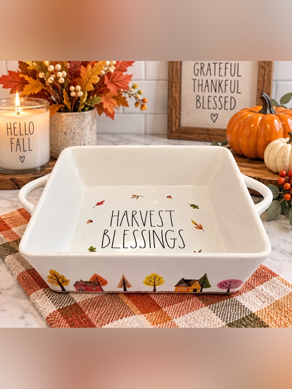 NEW Rae Dunn Harvest Blessings 8x8 Ceramic Fall Baking Dish Thanksgiving